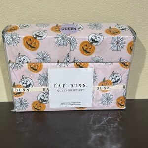 New Rae Dunn Queen Sheet Set pumpkin cobweb print